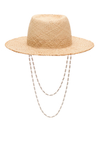Pearl Chain Frayed-Brim Fedora Hat